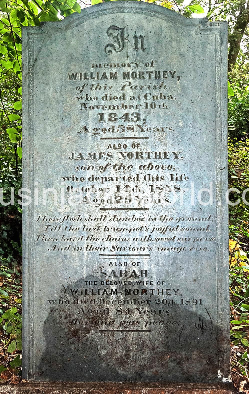 Headstone to Northey family in Baldhu, Cornwall. One of whom died in Cuba