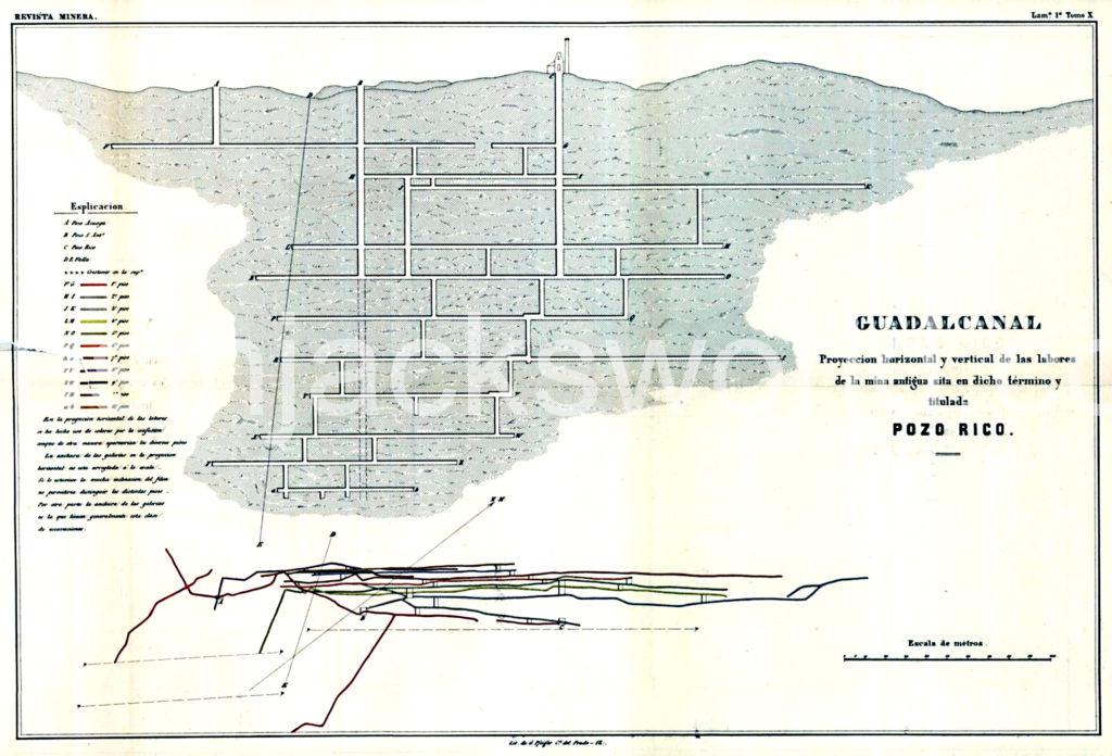 Pozo Rico mine Guadalcanal plan and cross section 1859