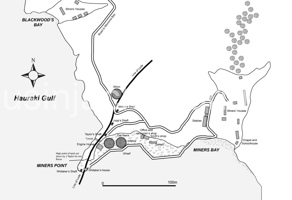 Kawau mine new zealand surface plan, Ninnis 1848