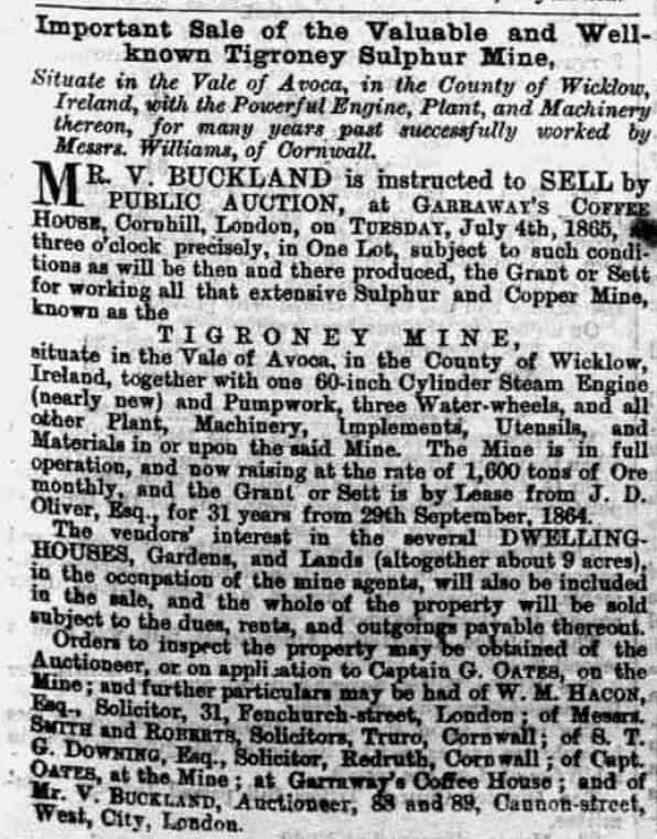 Tigroney mine sale, 1876