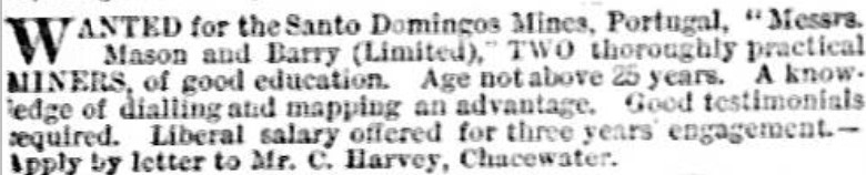 Sao Domingos mine wanted advert