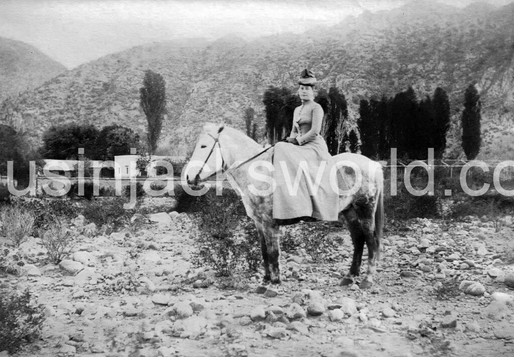 Georgiana Treloar on horseback at La Carerra, Chilecito. Courtesy rosgodwin1 Ancestry.com