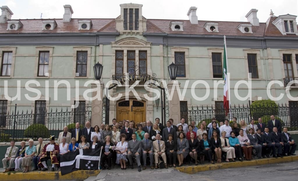 Group photo outside Francis Rule’s former residence, Casa Rule, now Pachuca's City Hall