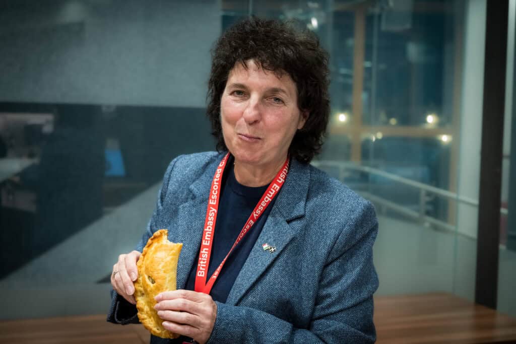 Enjoying a Cornish pasty at the British Embassy, Mexico City